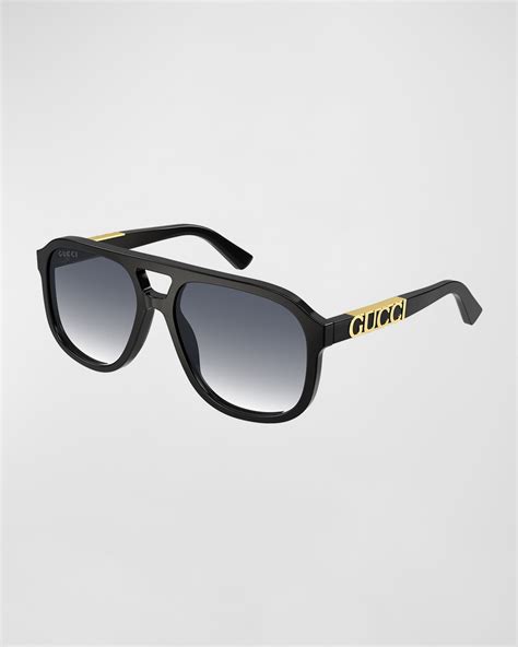 gucci logo embellished acetate aviator sunglasses|Gucci aviator sunglasses shades.